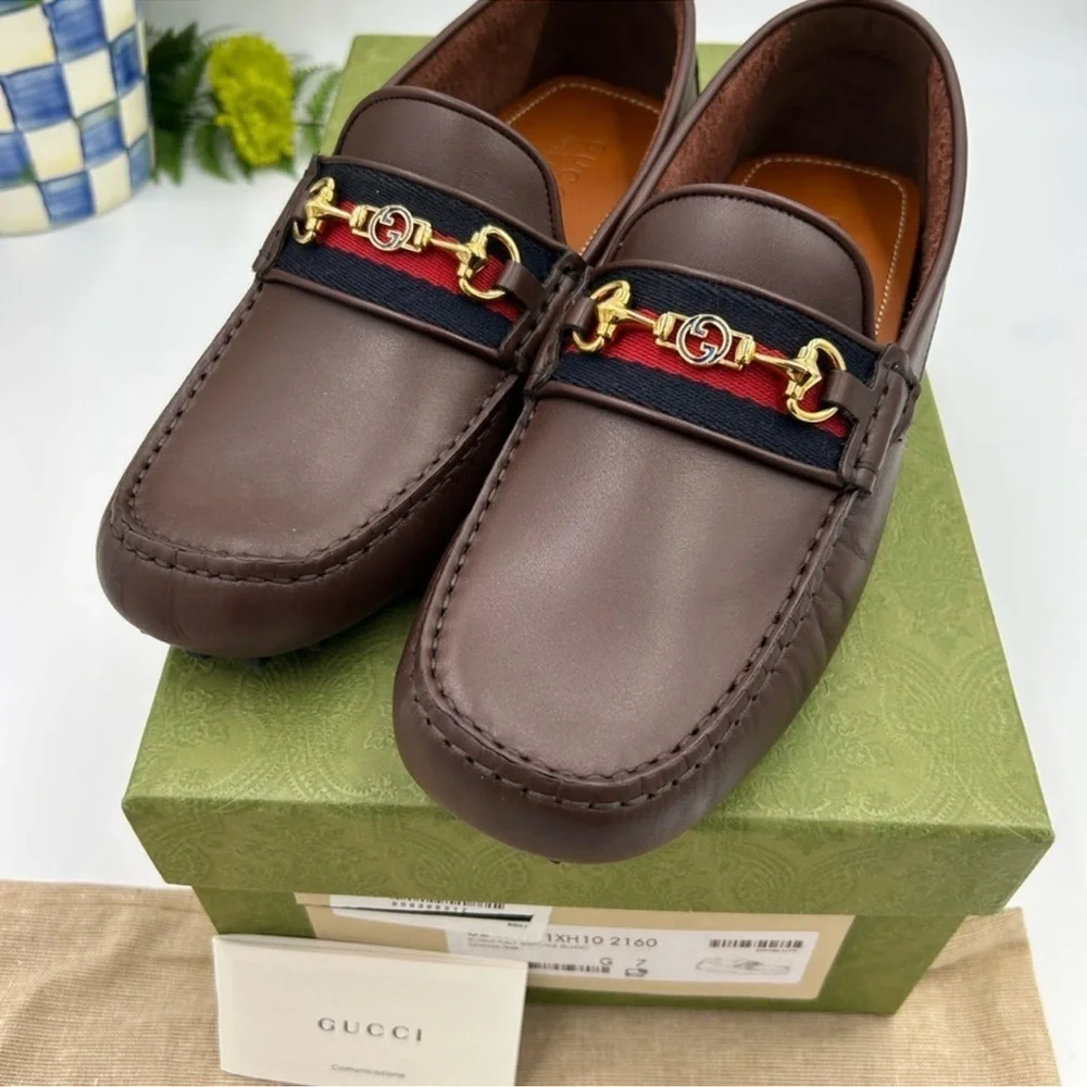 Men’s Gucci ayrton Web striped driver loafer size 7 fits eight US made in Italy